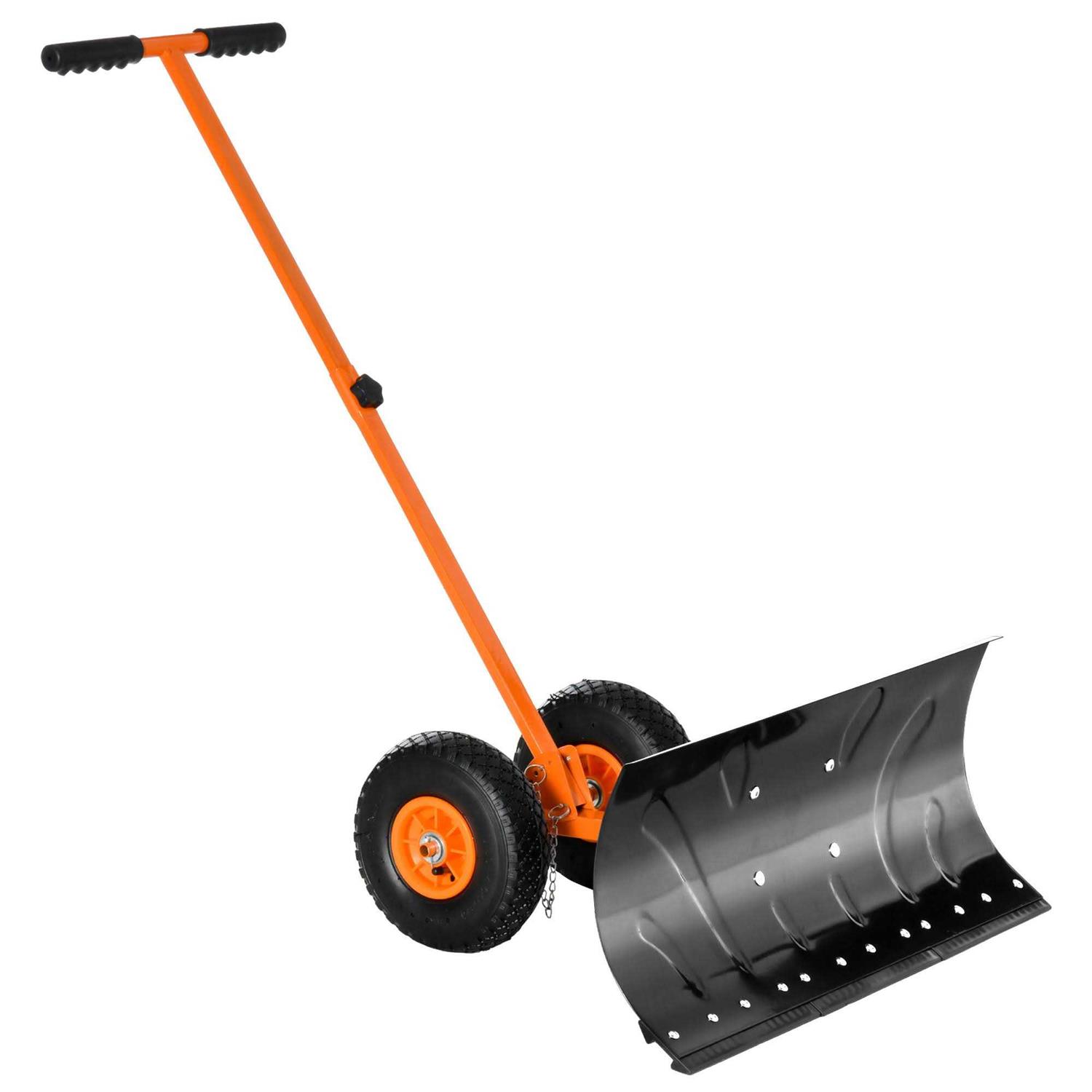 Outsunny Snow Shovel Rolling Pusher with 29'' Blade