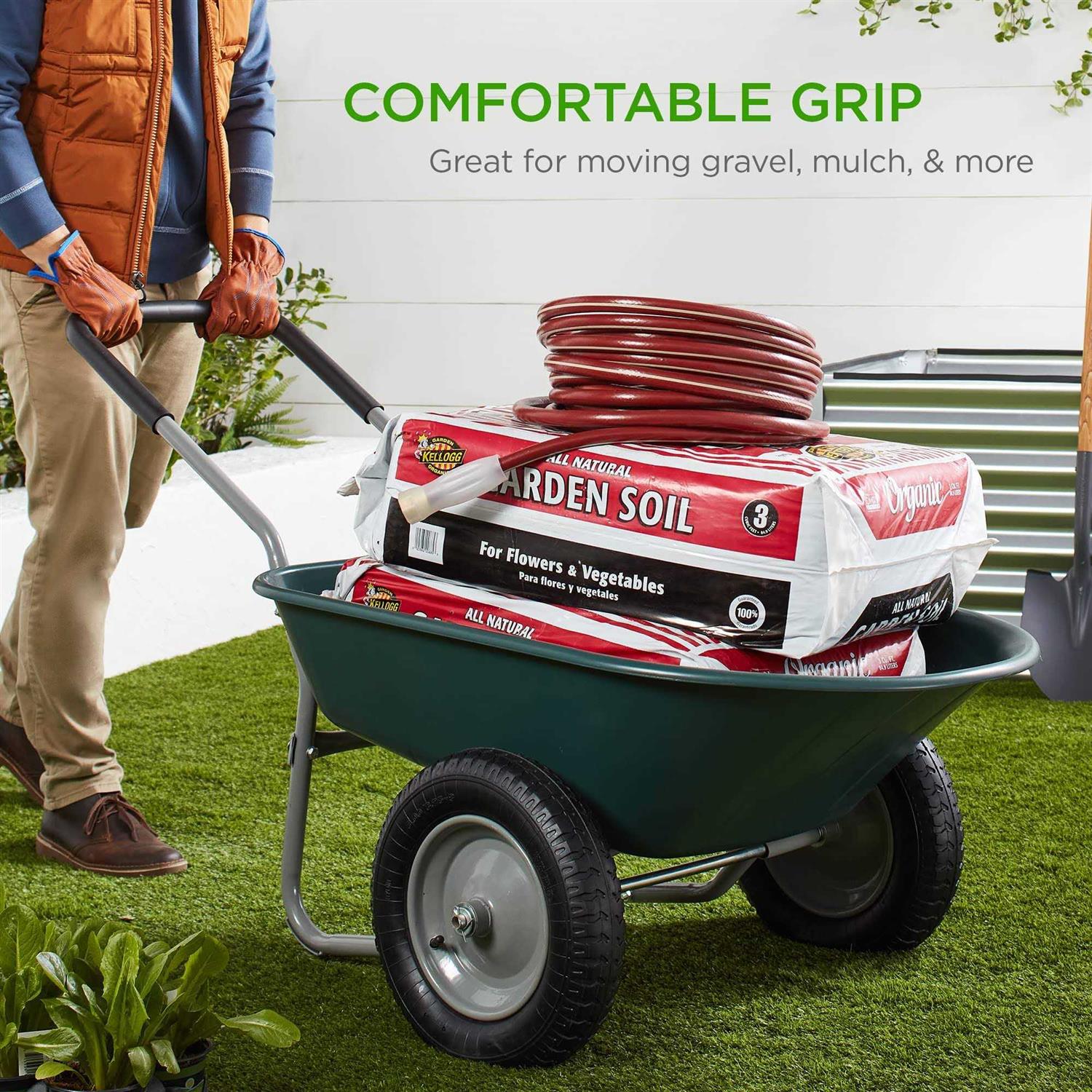 Best Choice Products Dual-Wheel Home Wheelbarrow Yard Garden Cart for Lawn - Image 4