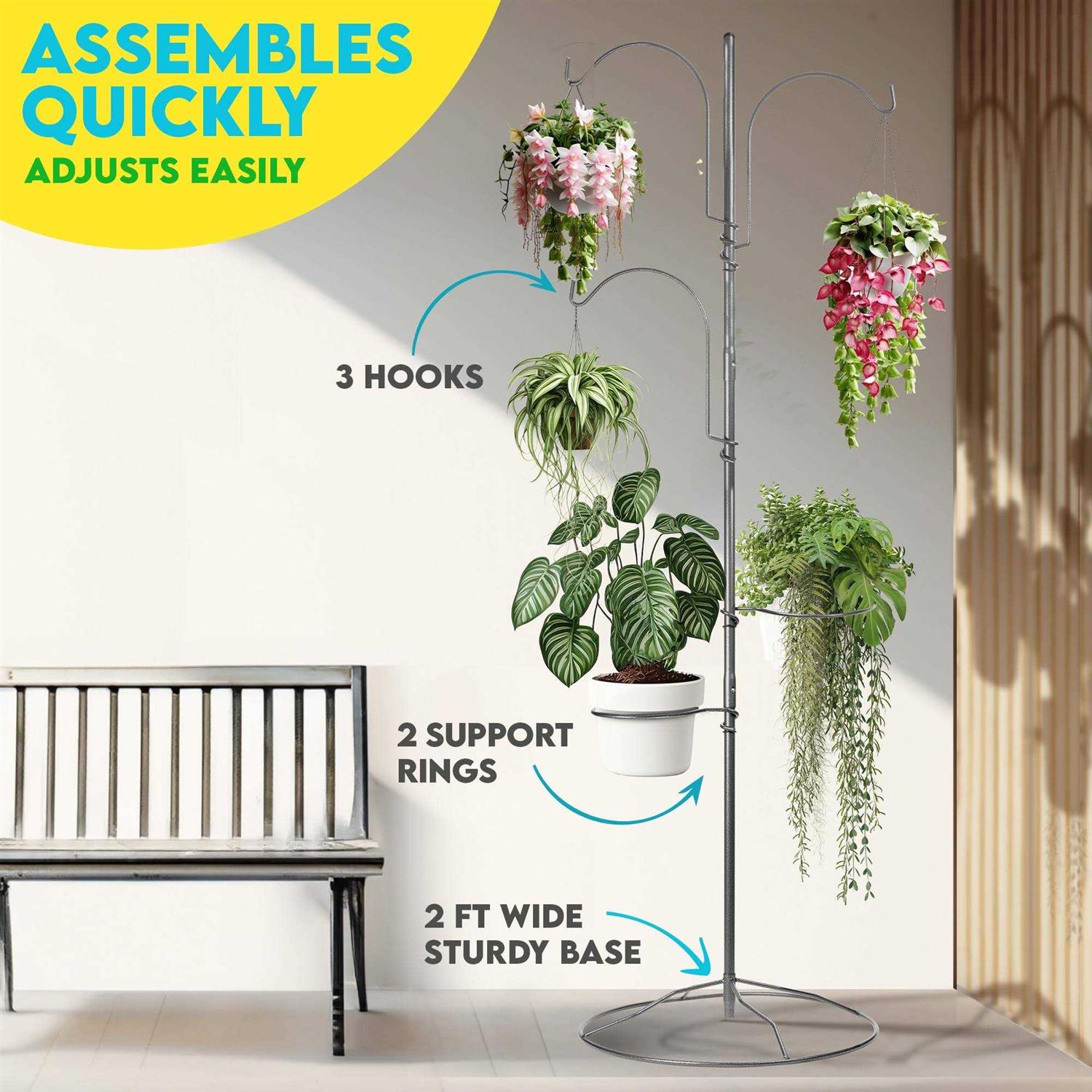 Gray Bunny Hanging Plant Stand Indoor with Base Stylish Bird Feeder Stand for Outside - Image 2