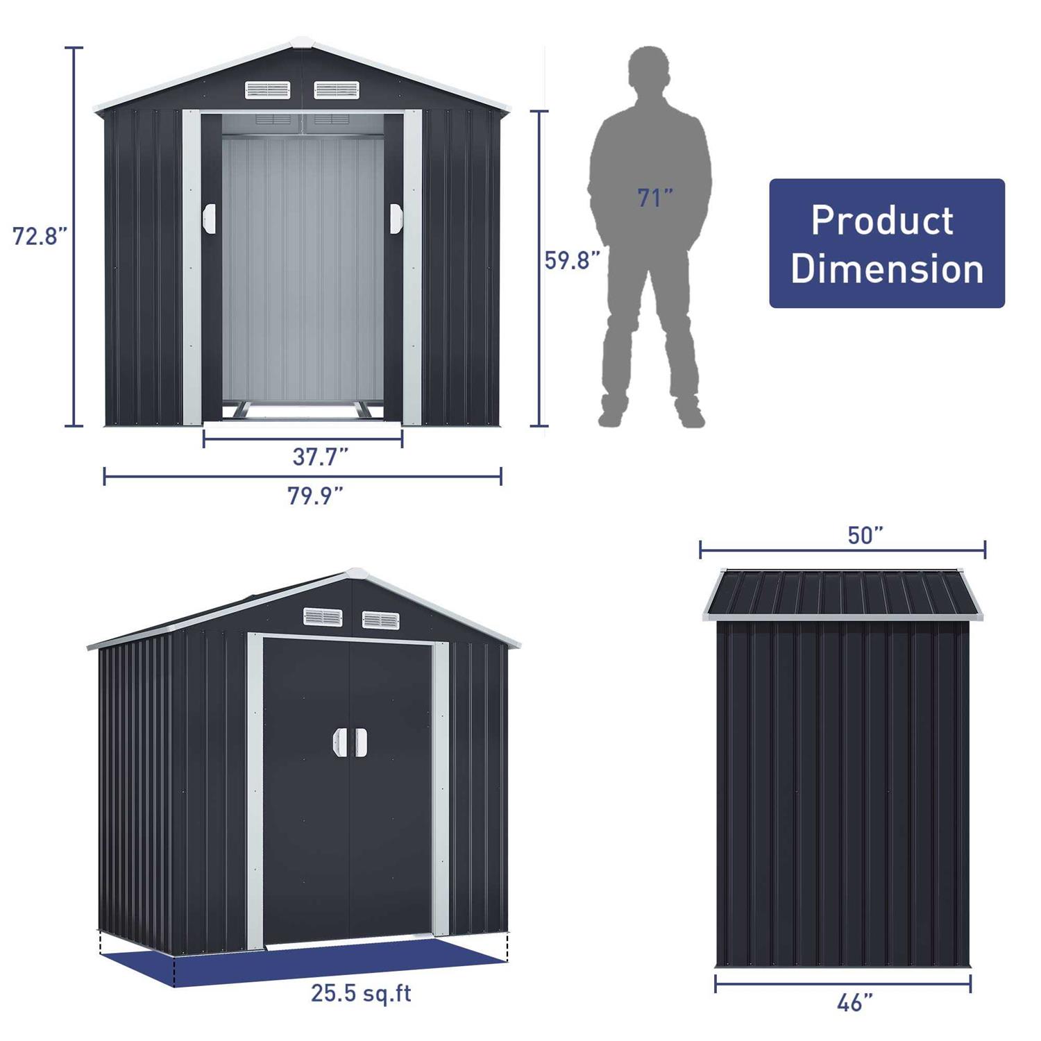 Jaxpety 7 ft. W x 4 ft. D Metal Outdoor Storage Shed for Garden Tool with Sliding Door 28 sq. ft - Image 2