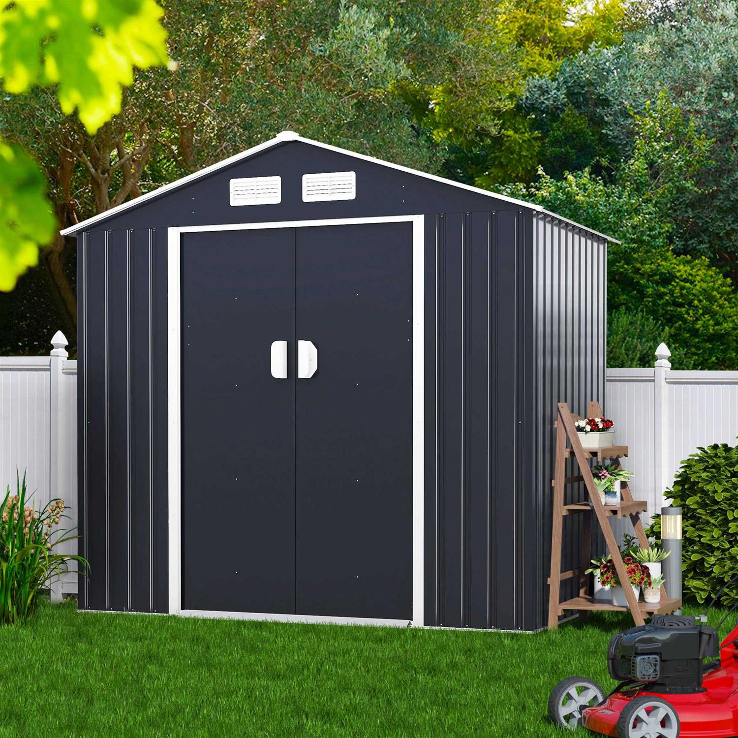 Jaxpety 7 ft. W x 4 ft. D Metal Outdoor Storage Shed for Garden Tool with Sliding Door 28 sq. ft - Image 3