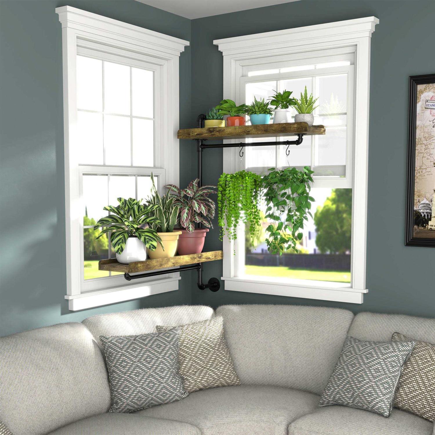 Gdlf Window Plant Shelving Industrial Pipe Swivel Floating Shelving - Image 5