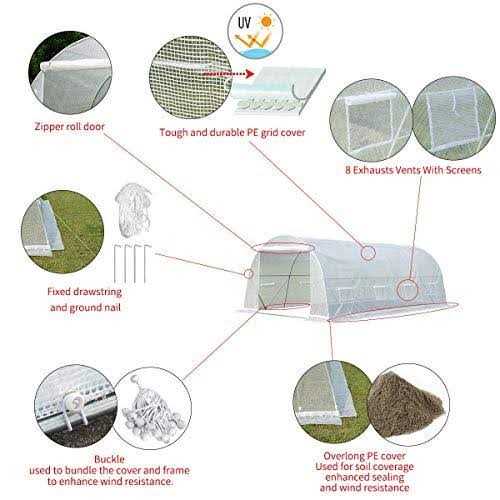 Erommy 10' x 7' Greenhouse Large Gardening Plant Hot House Portable Walking in Tunnel Tent - Image 4