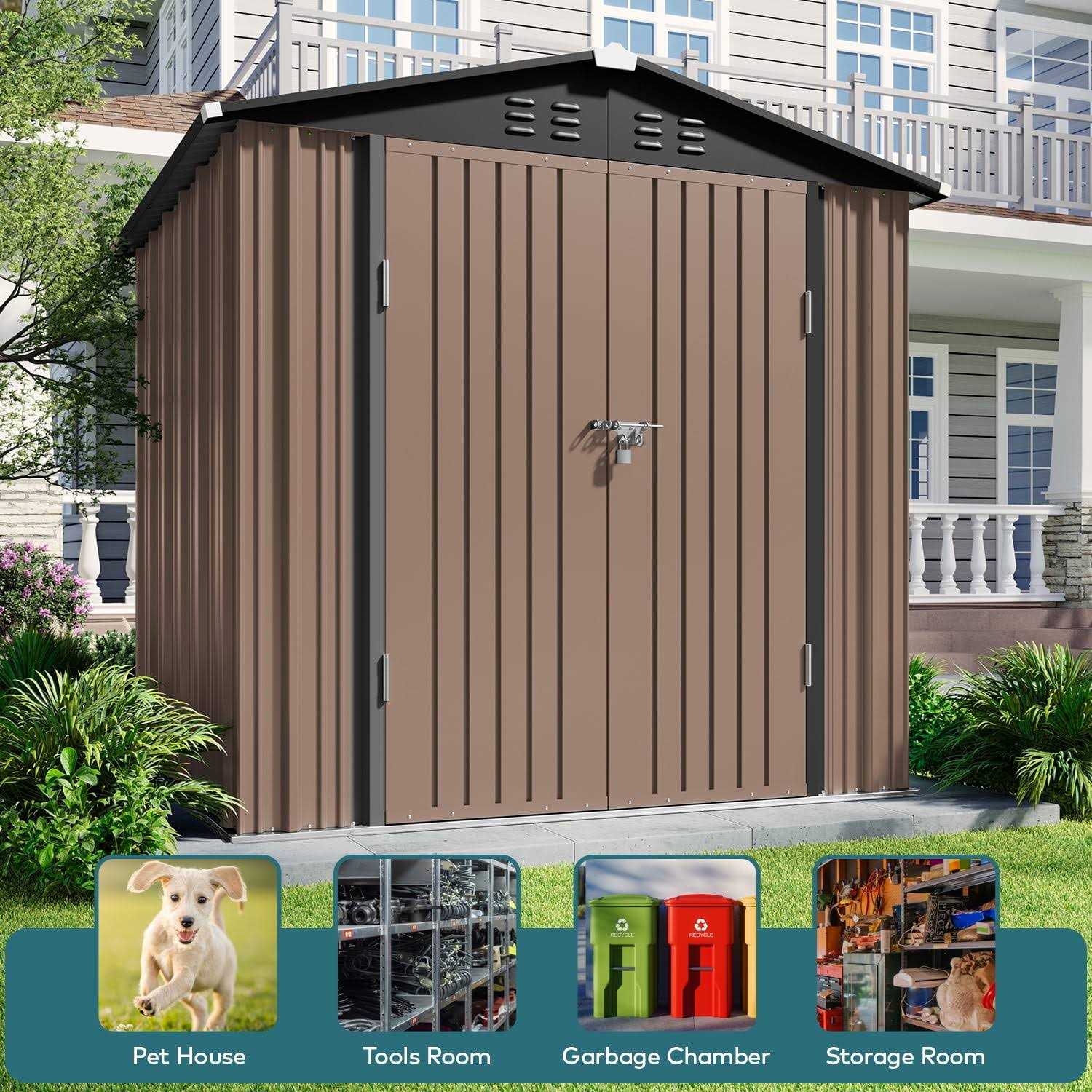 Lofka 6 x 4 FT Outdoor Shed for Storage Metal Garden Shed with Double Lockable Doors - Image 2