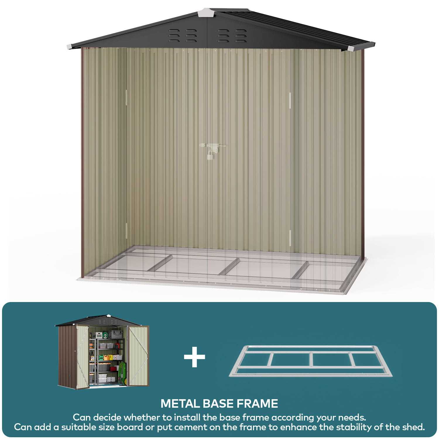 Lofka 6 x 4 FT Outdoor Shed for Storage Metal Garden Shed with Double Lockable Doors - Image 3