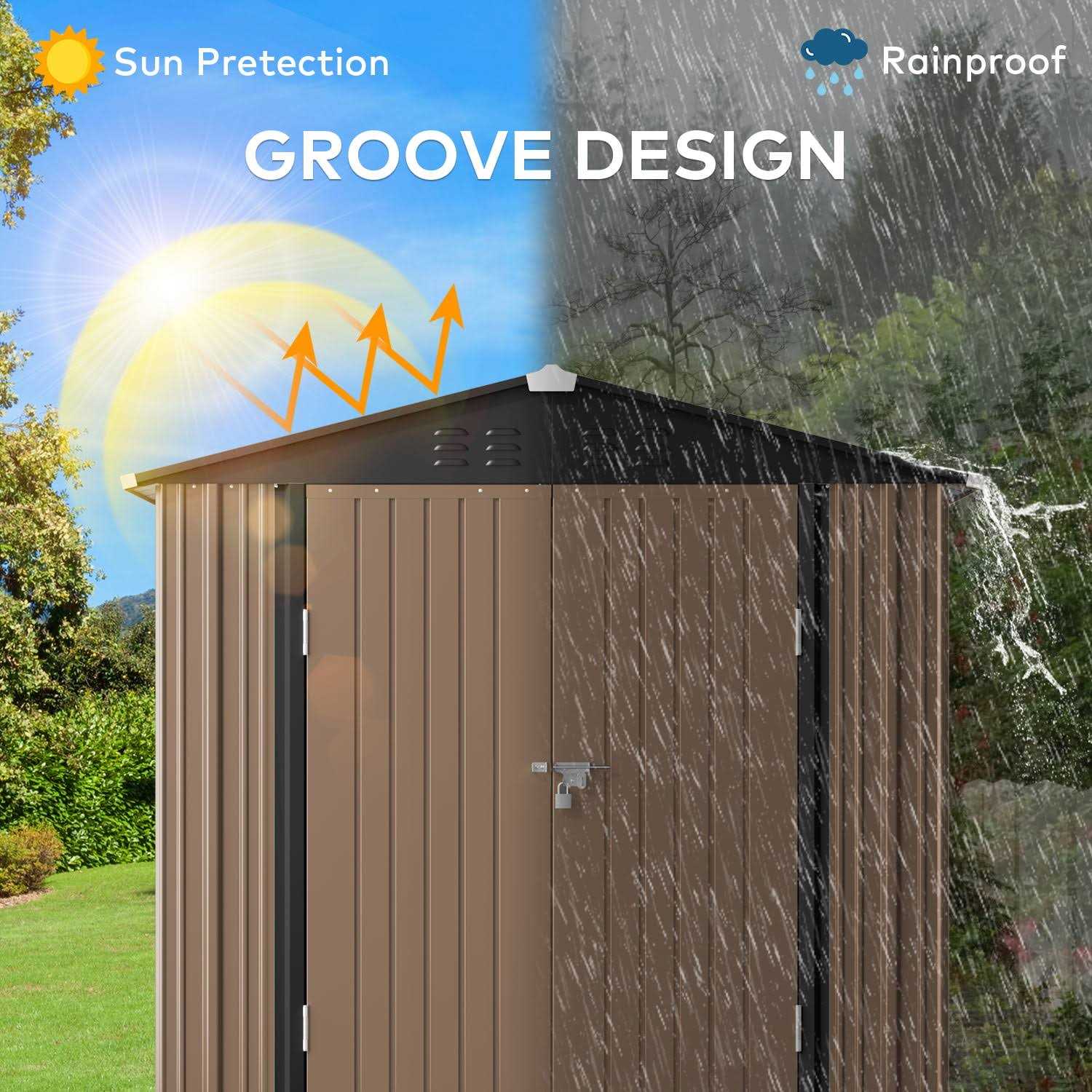 Lofka 6 x 4 FT Outdoor Shed for Storage Metal Garden Shed with Double Lockable Doors - Image 4