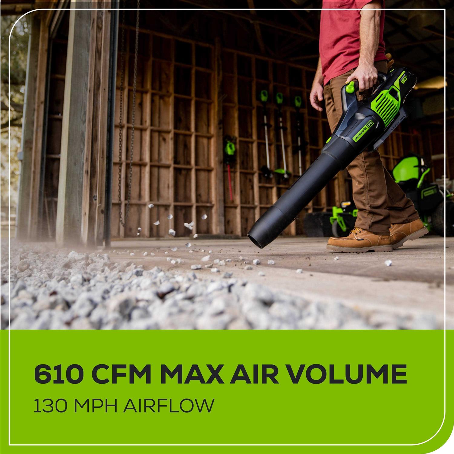 Greenworks PRO PRO 130 MPH 610 CFM 60V Battery Cordless Handheld Leaf Blower - Image 3