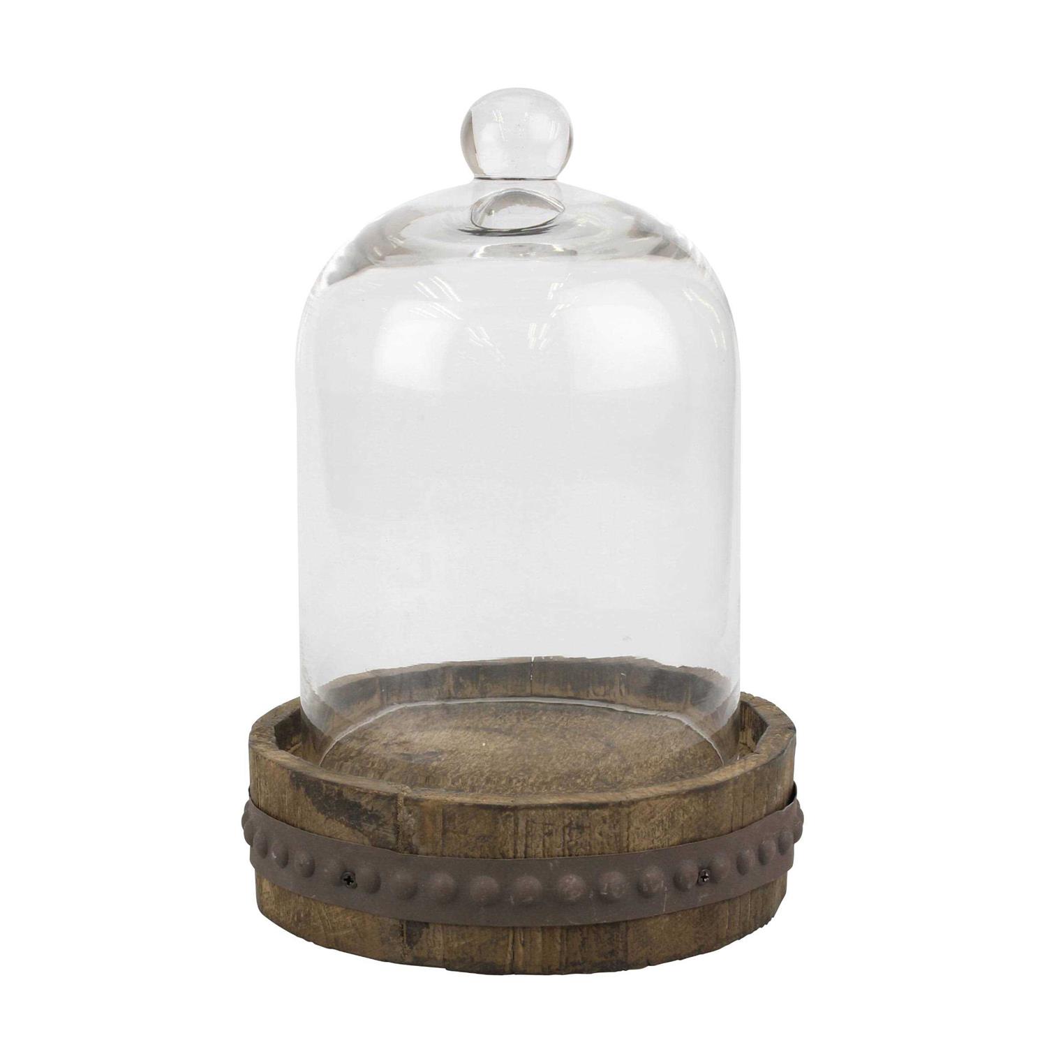 Stonebriar Collection Clear Glass Dome Cloche with Rustic Base