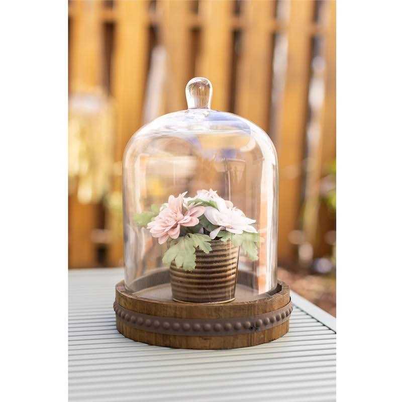 Stonebriar Collection Clear Glass Dome Cloche with Rustic Base - Image 2