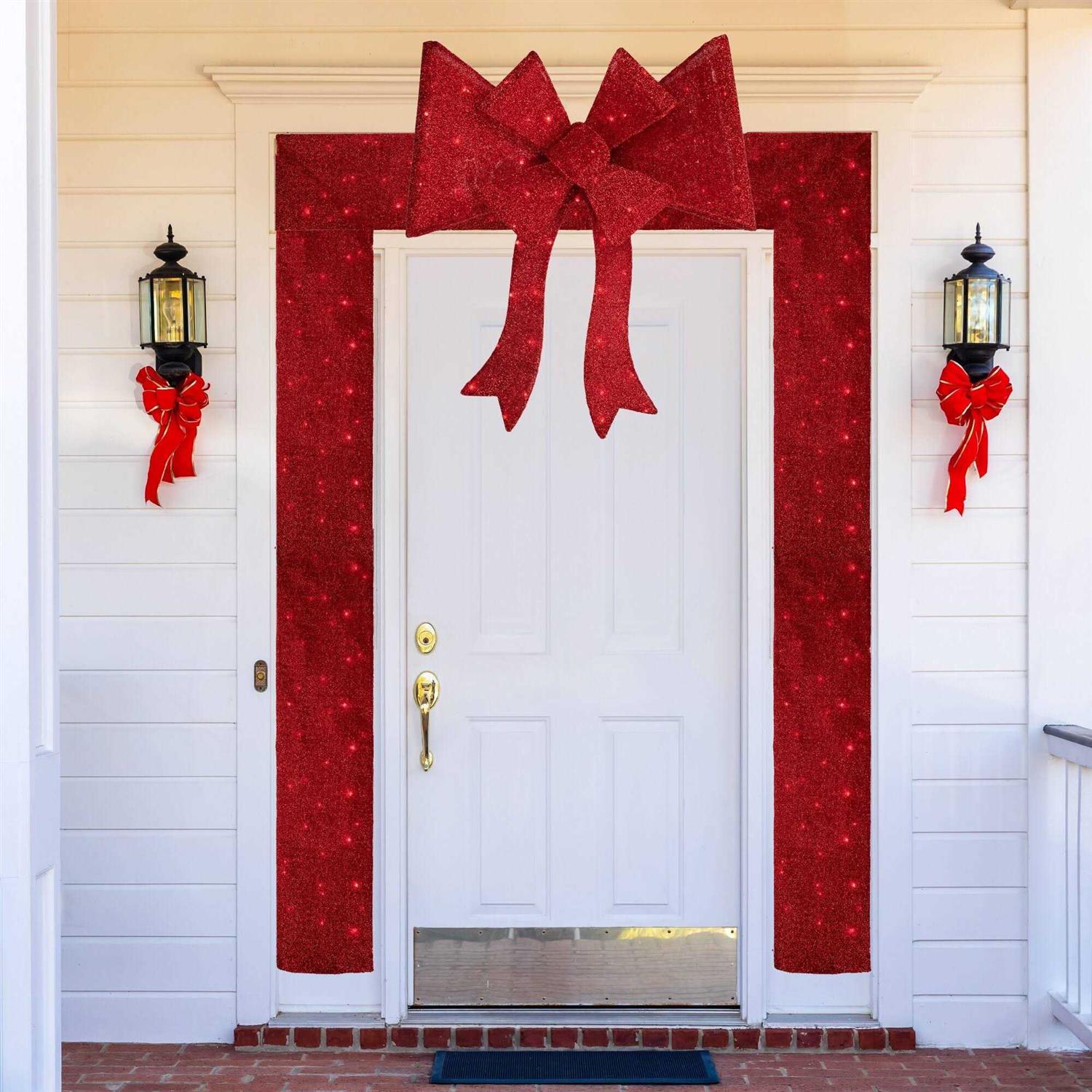 Northlight 8' Red LED Lighted Christmas Doorway Arch Decoration with Bow - Image 4
