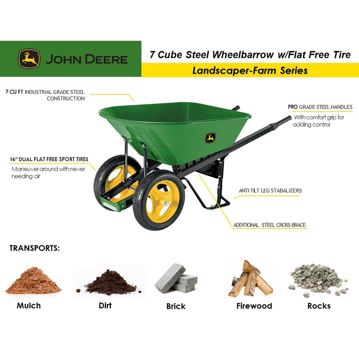 John Deere 7 cu ft Steel Wheelbarrow - Image 4
