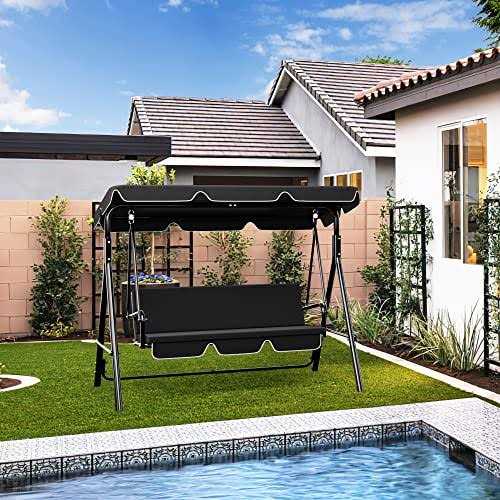 Dextrus Outdoor Patio Swing Chair 3 Person Porch Swing with Adjustable Canopy - Image 3