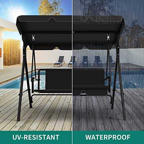 Dextrus Outdoor Patio Swing Chair 3 Person Porch Swing with Adjustable Canopy - Image 3