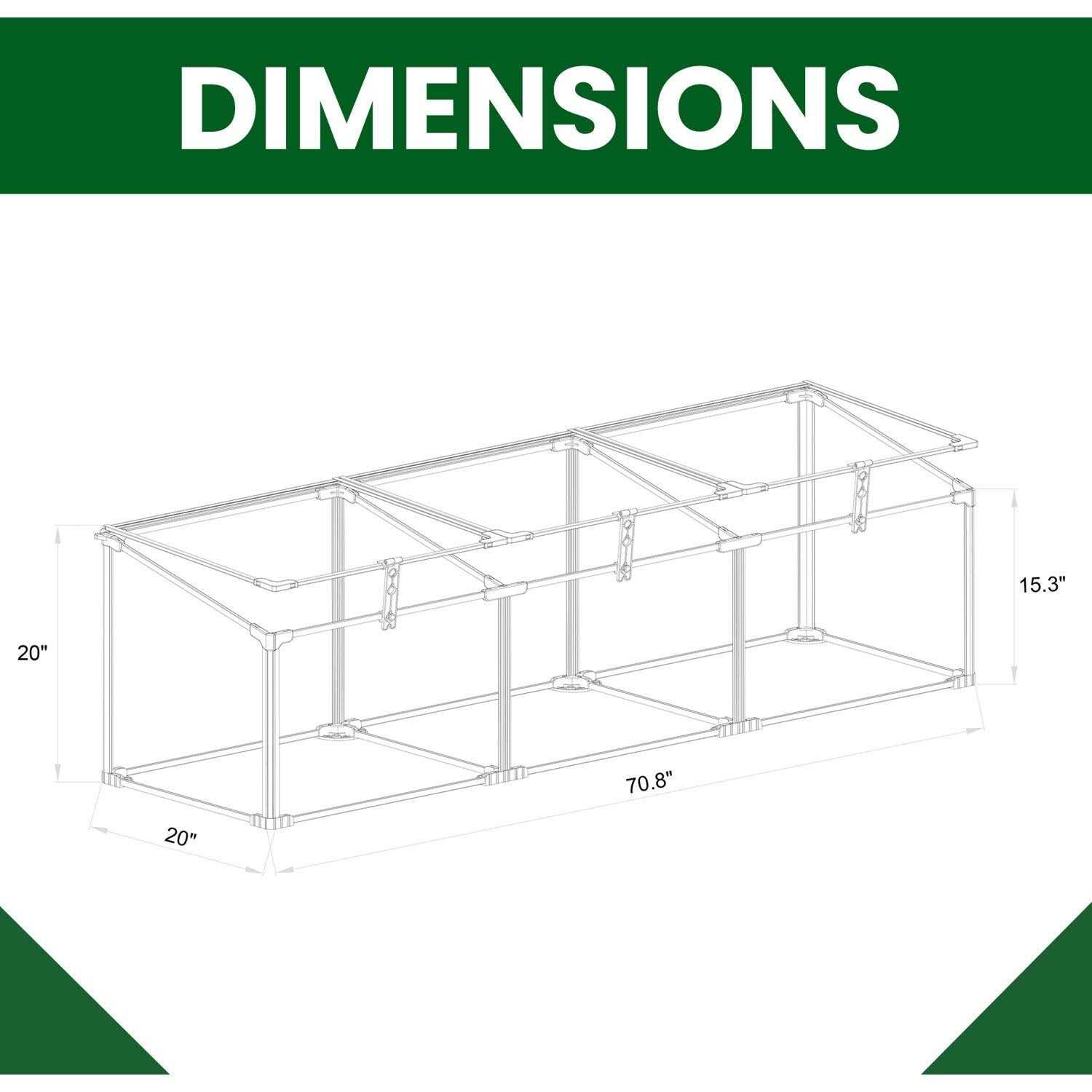 Hanover 70-In. Triple Garden Bed Cold Frame Mini-Greenhouse Plant Protector HANGHMN-4NAT - Image 2