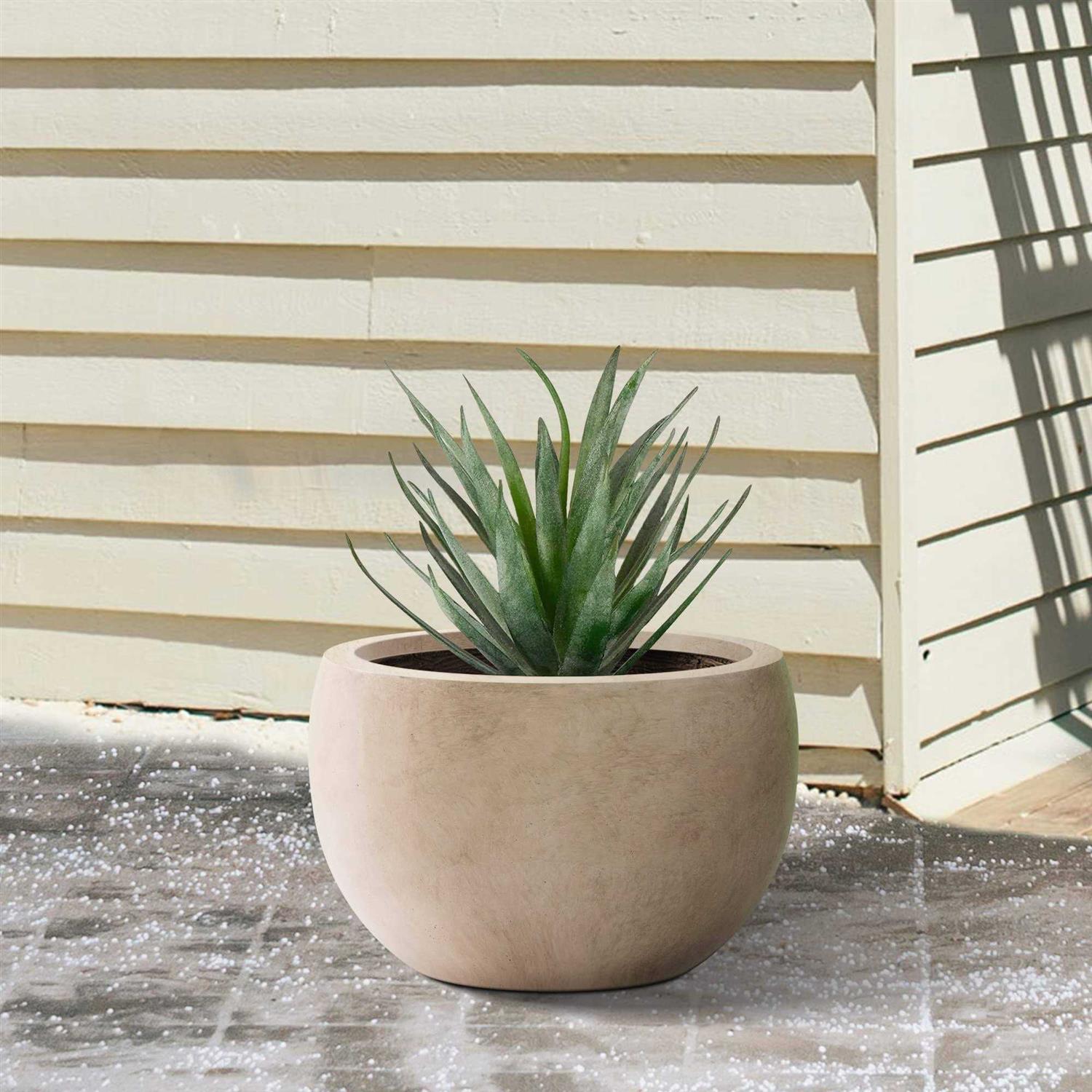 Kante 20 in. W Round Lightweight Weathered Concrete Metal Planter Pot, Seamless with Drainage Hole for Home and Garden - Image 2