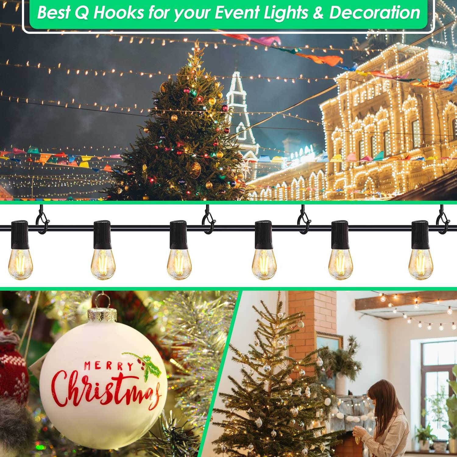 Etoolia 24 Pcs Q Hanger Hooks with Safety Buckle,Ceiling Hooks for Hanging Plants,Screw Hooks for Hanging Outdoor String Lights - Image 2