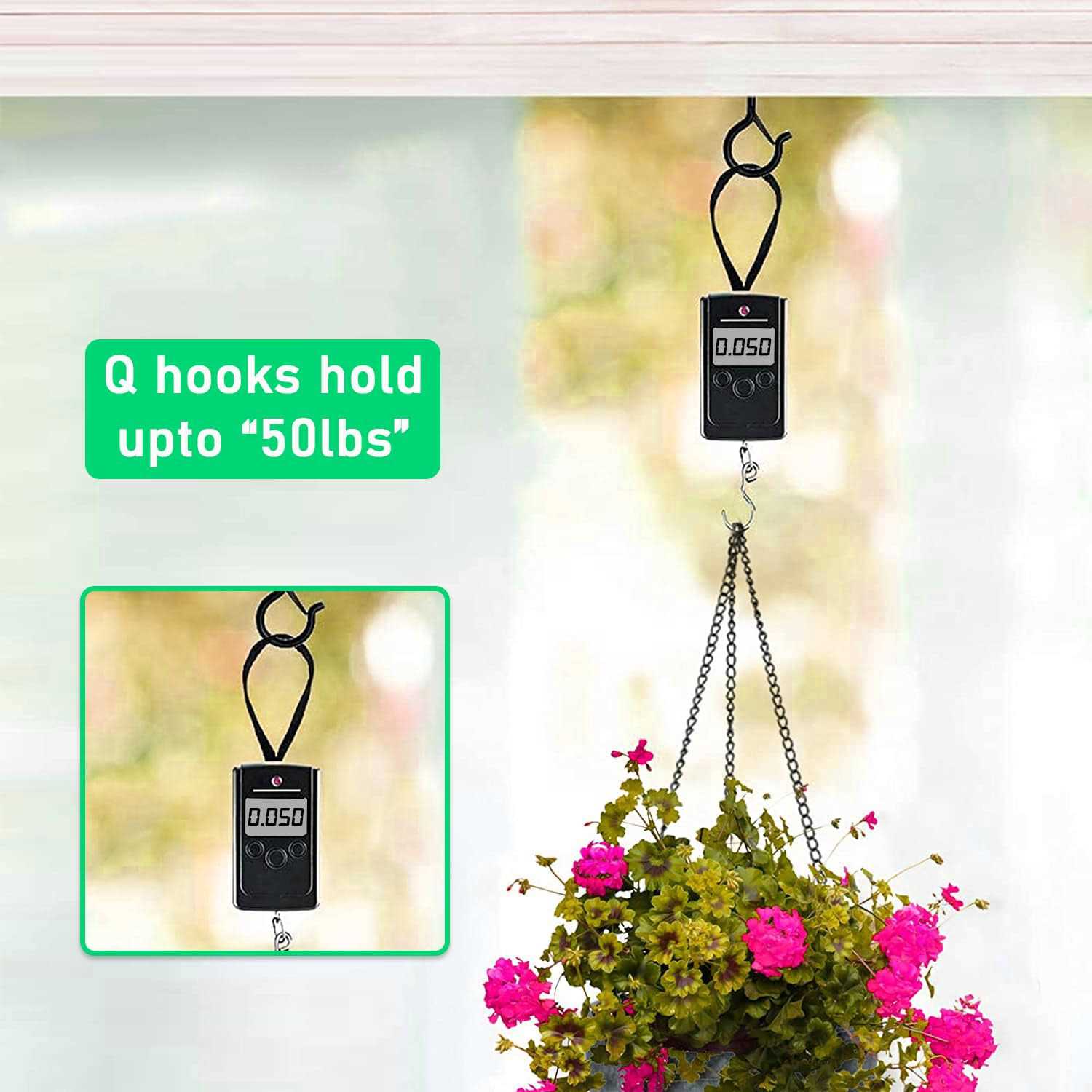 Etoolia 24 Pcs Q Hanger Hooks with Safety Buckle,Ceiling Hooks for Hanging Plants,Screw Hooks for Hanging Outdoor String Lights - Image 4