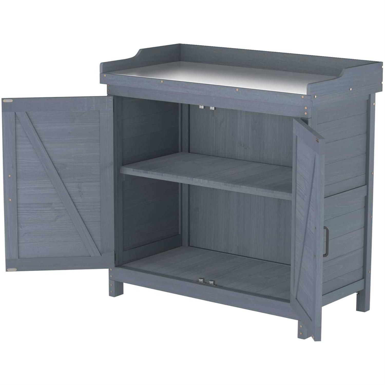 GDLF Outdoor Garden Wood Storage Furniture Box Waterproof Tool Shed w/ Potting Bench - Image 2