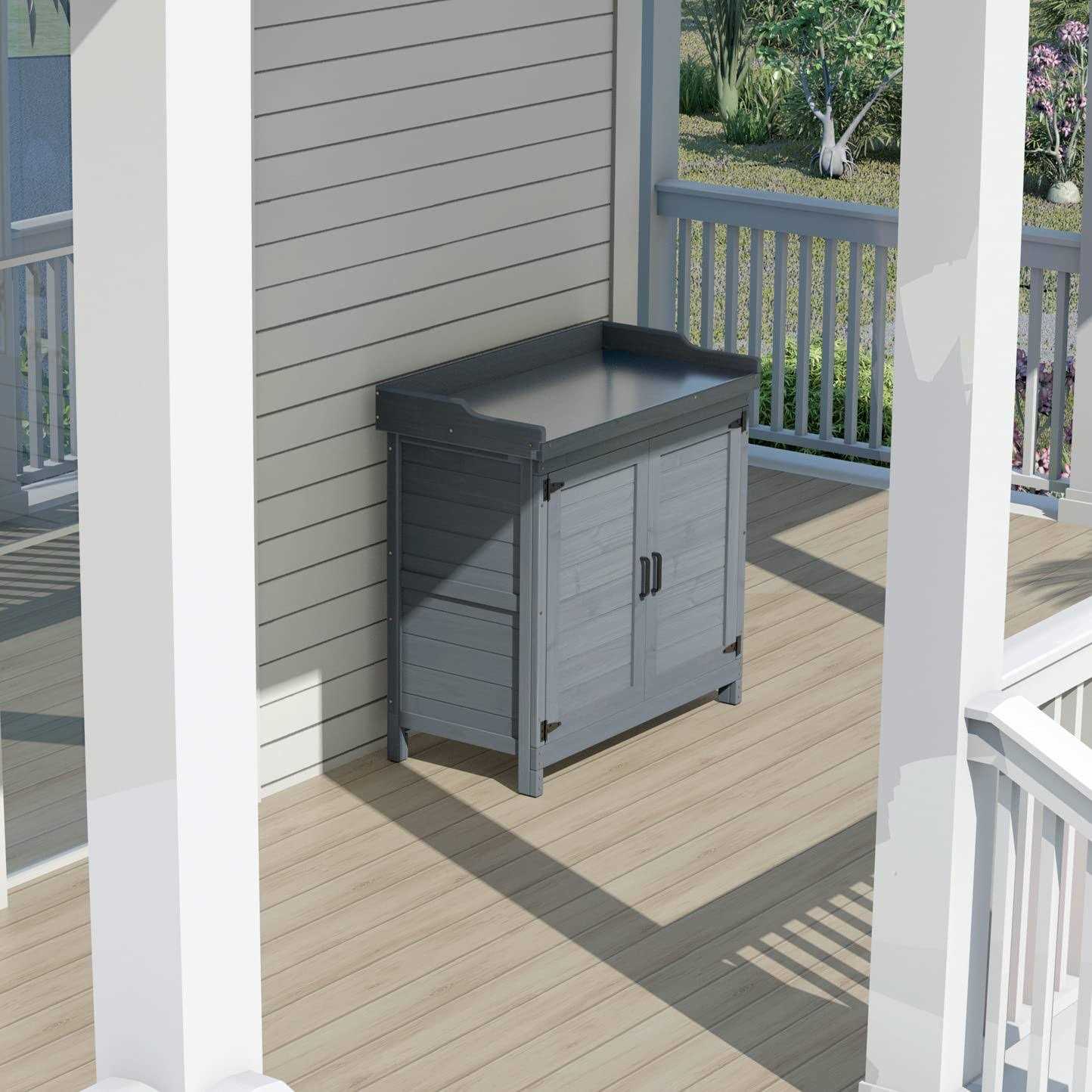 GDLF Outdoor Garden Wood Storage Furniture Box Waterproof Tool Shed w/ Potting Bench - Image 3
