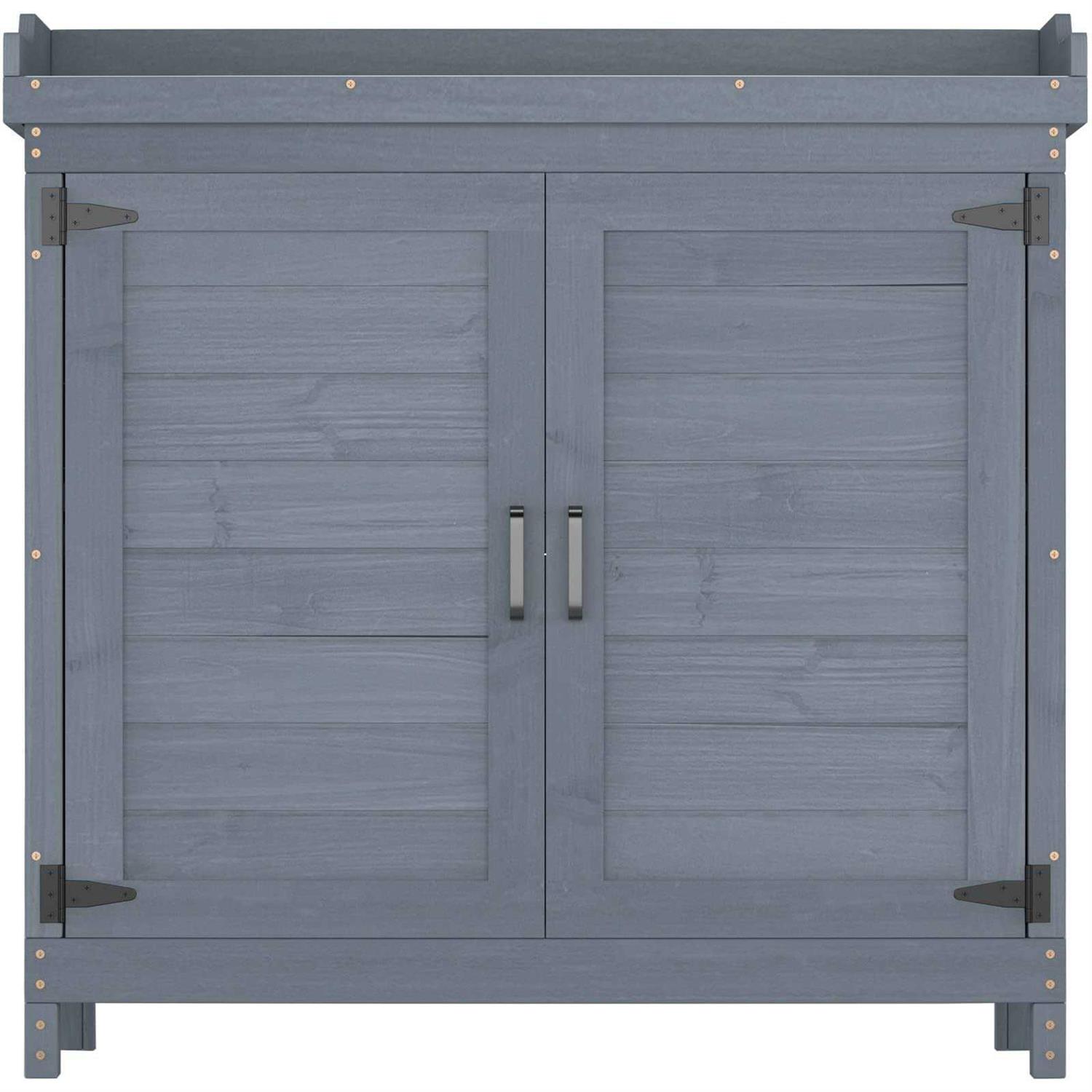 GDLF Outdoor Garden Wood Storage Furniture Box Waterproof Tool Shed w/ Potting Bench - Image 5