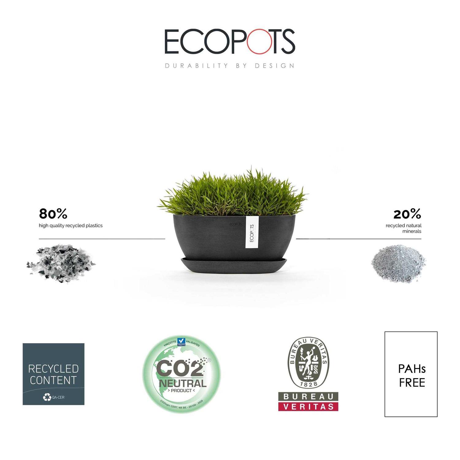 Ecopots Sofia Indoor/Outdoor Modern Plastic Oval Flower Pot Planter with Water Reservoir - Image 2