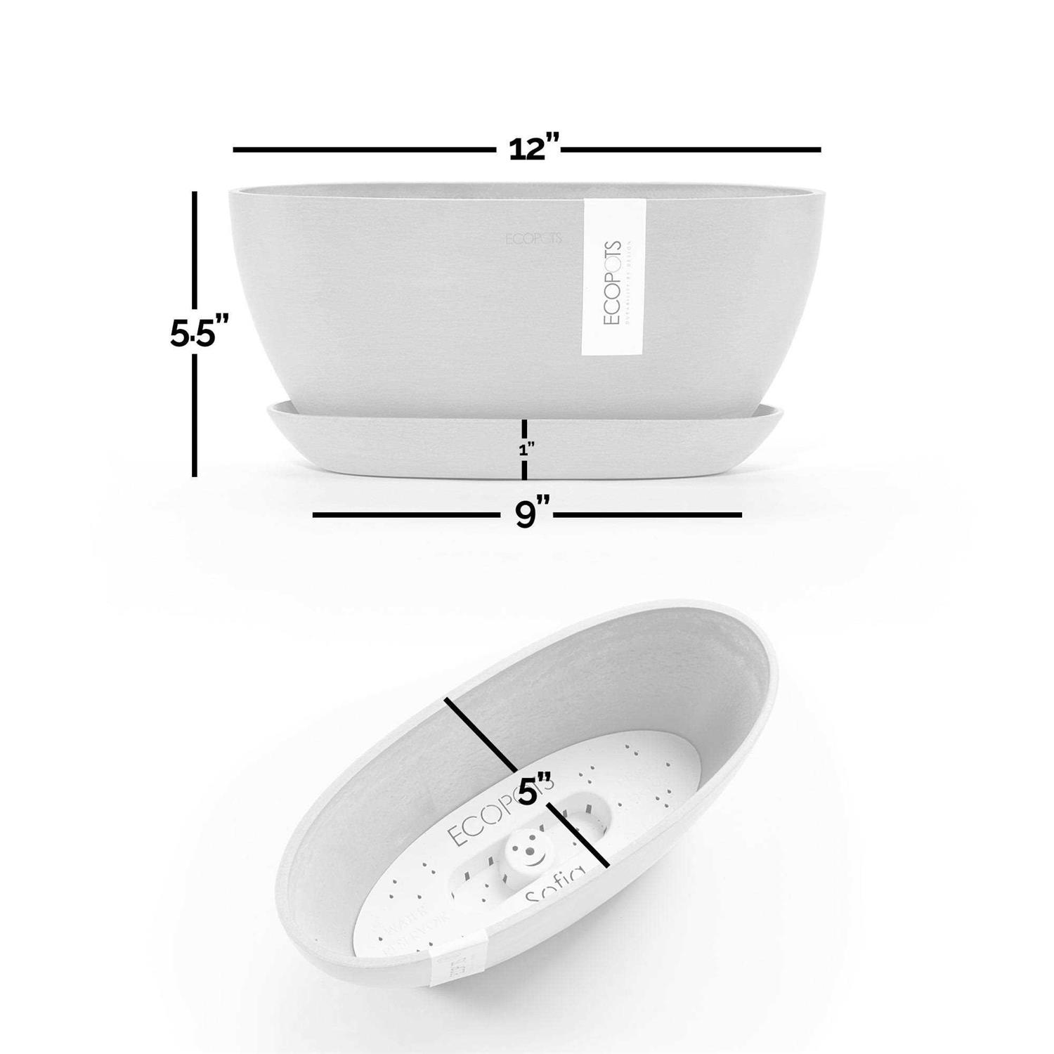 Ecopots Sofia Indoor/Outdoor Modern Plastic Oval Flower Pot Planter with Water Reservoir - Image 3