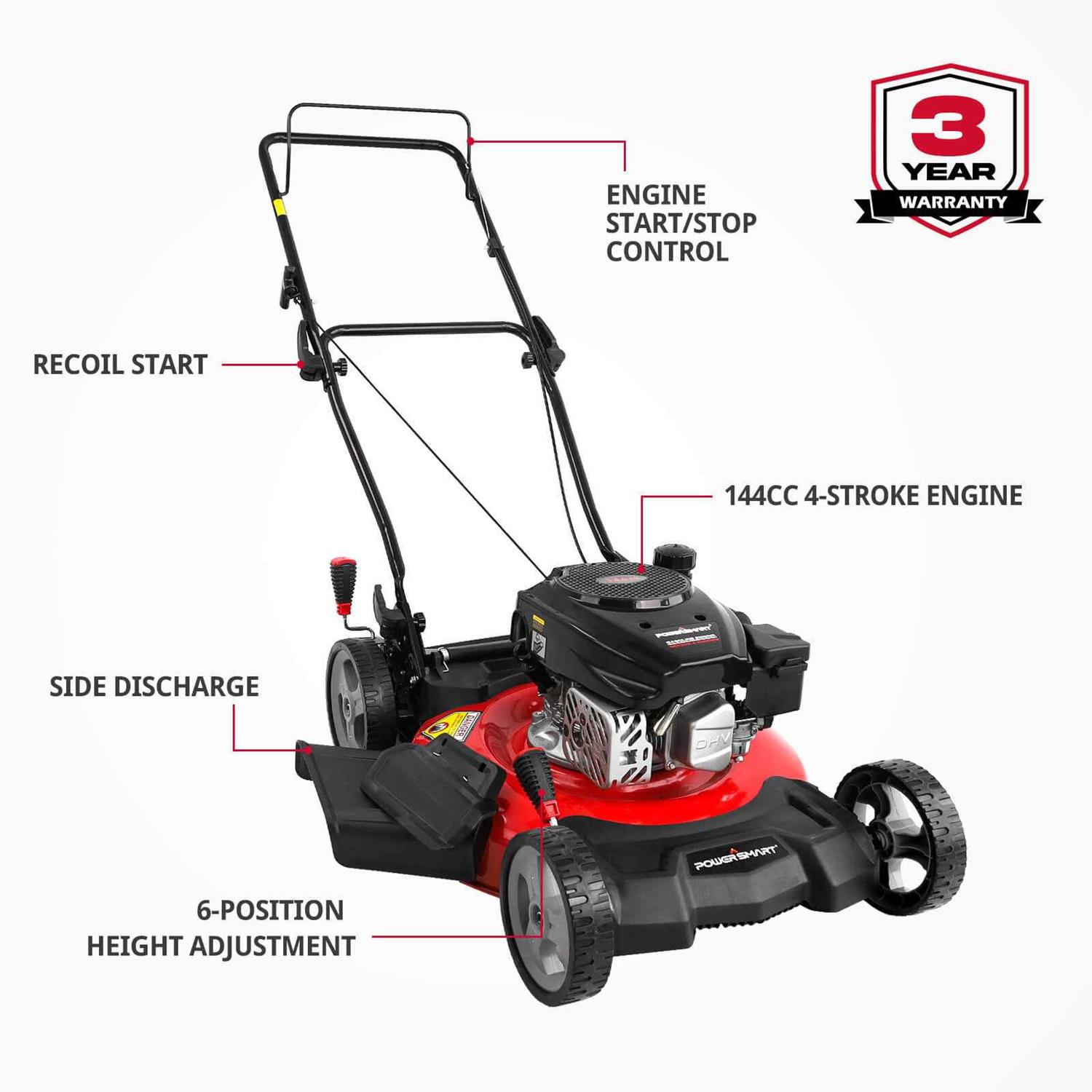 PowerSmart 21 in. 2-in-1 170cc Gas Walk Behind Push Lawn Mower - Image 4