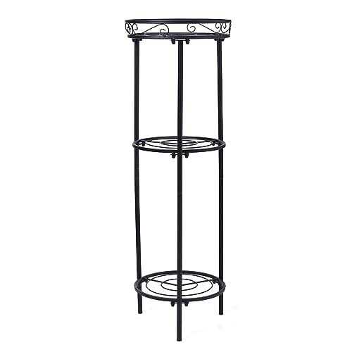 Kavlium Plant Stand Indoor Outdoor,Tall Black Metal Rustproof Stable Plant Stands,3 Tier 27.1 inch Multiple Plant Rack Potted Holder Rack Flower Pot