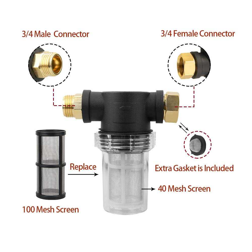 Sooprinse Garden Hose Inlet Filter for High Pressure Washer, Sediment Filter Attachment, 40 Mesh Screen, Extra 2 Pcs 100 Mesh, 3PCS O-Ring and 4PCS - Image 3