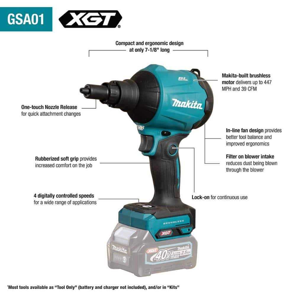 Makita GSA01Z 40V max XGT Brushless Cordless High Speed Dust Blower - Image 2