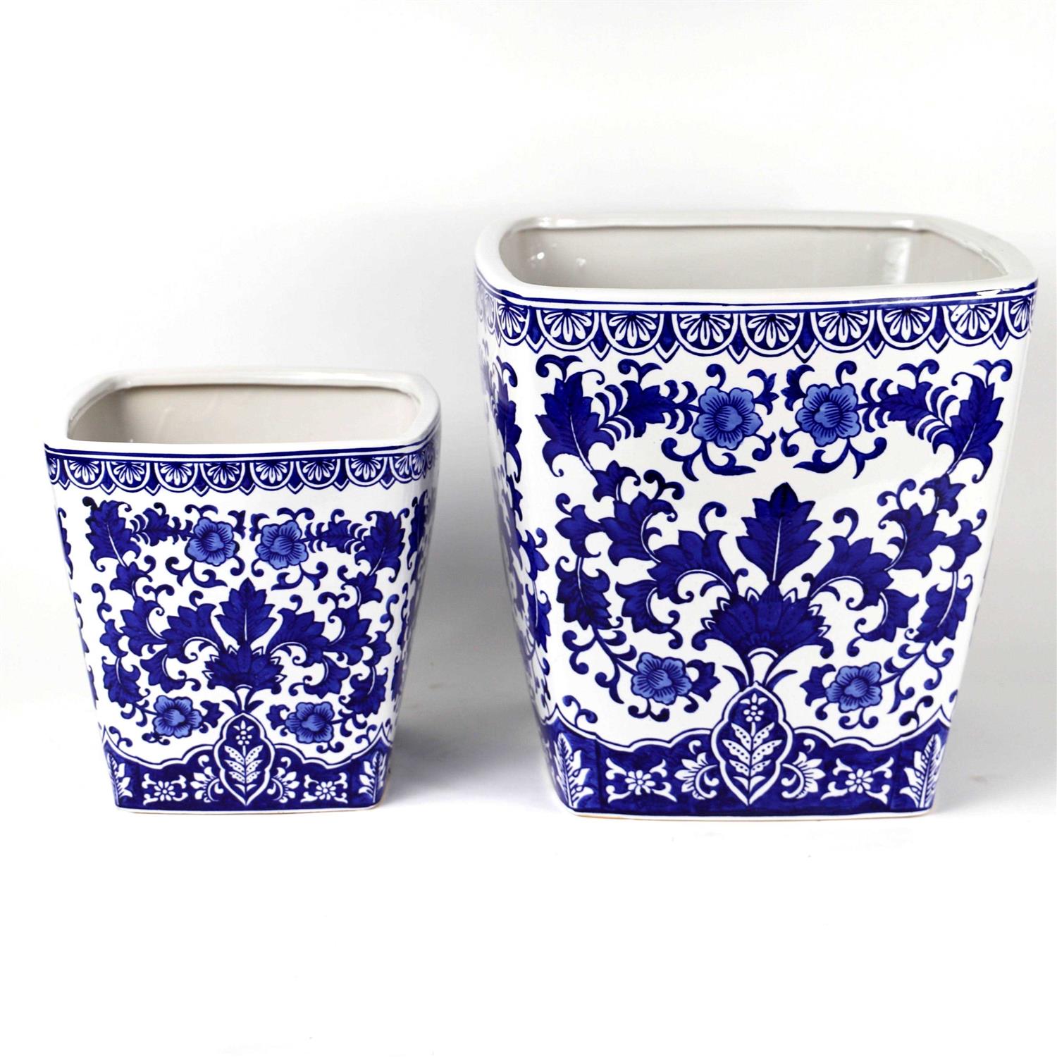 Euro Ceramica ClayBarn Blue and White Camelia Ceramic Garden Planter - Image 3