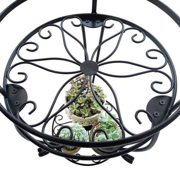 Dyiom Black 19.2 in. Steel 2 Tier Outdoor Plant Stand with Multiple Flower Pot Shelf Rustproof - Image 2