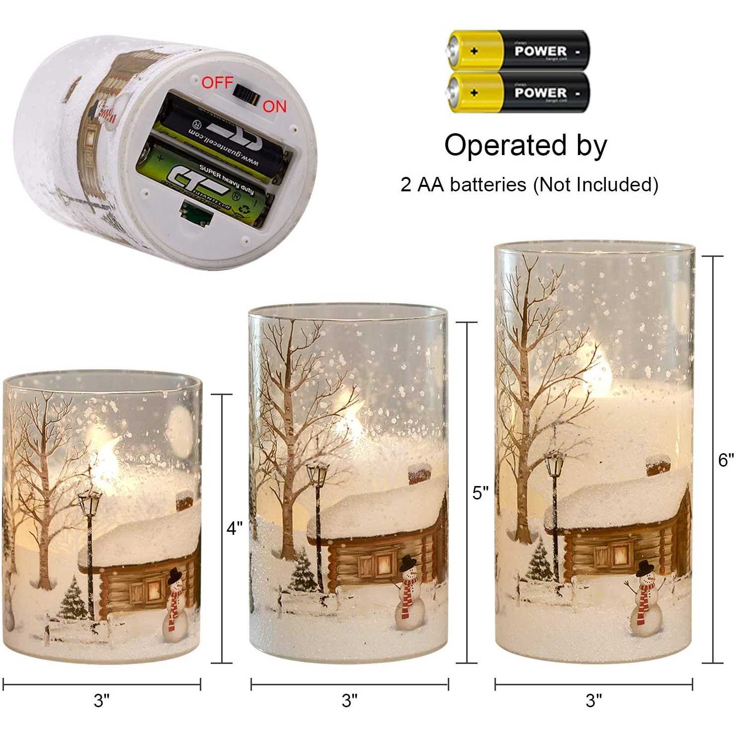 DRomance White Christmas Glass Flickering Flameless Candles Battery Operated with 10-Key Remote and Timer Set of 3 Real Wax Holiday LED Window - Image 4